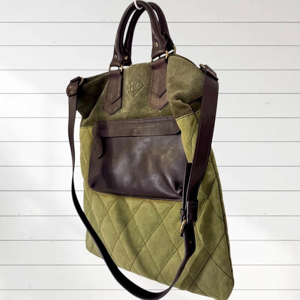 Eddie Bauer Crossbody Bag Suede Leather Waxed Canvas Heritage Satchel Tote Green